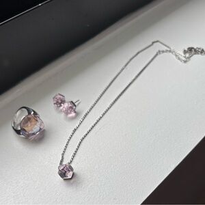 Swarovski sterling silver and pink necklace, earrings, and ring
